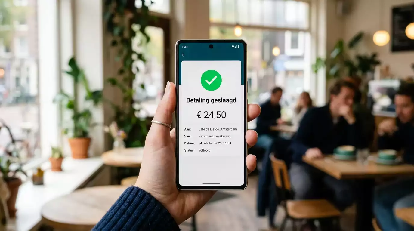 Mobiele iDEAL-bankbetaling op een smartphone, de standaard betaalmethode bij Nederlandse casino's